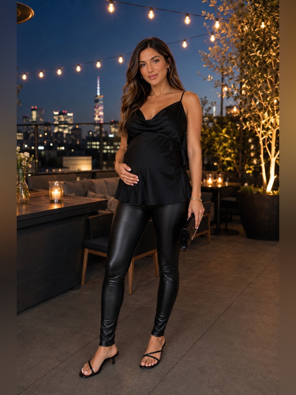 ASOS Maternity Faux Leather Leggings Black Size 4 Low Bump Panel Pregnancy